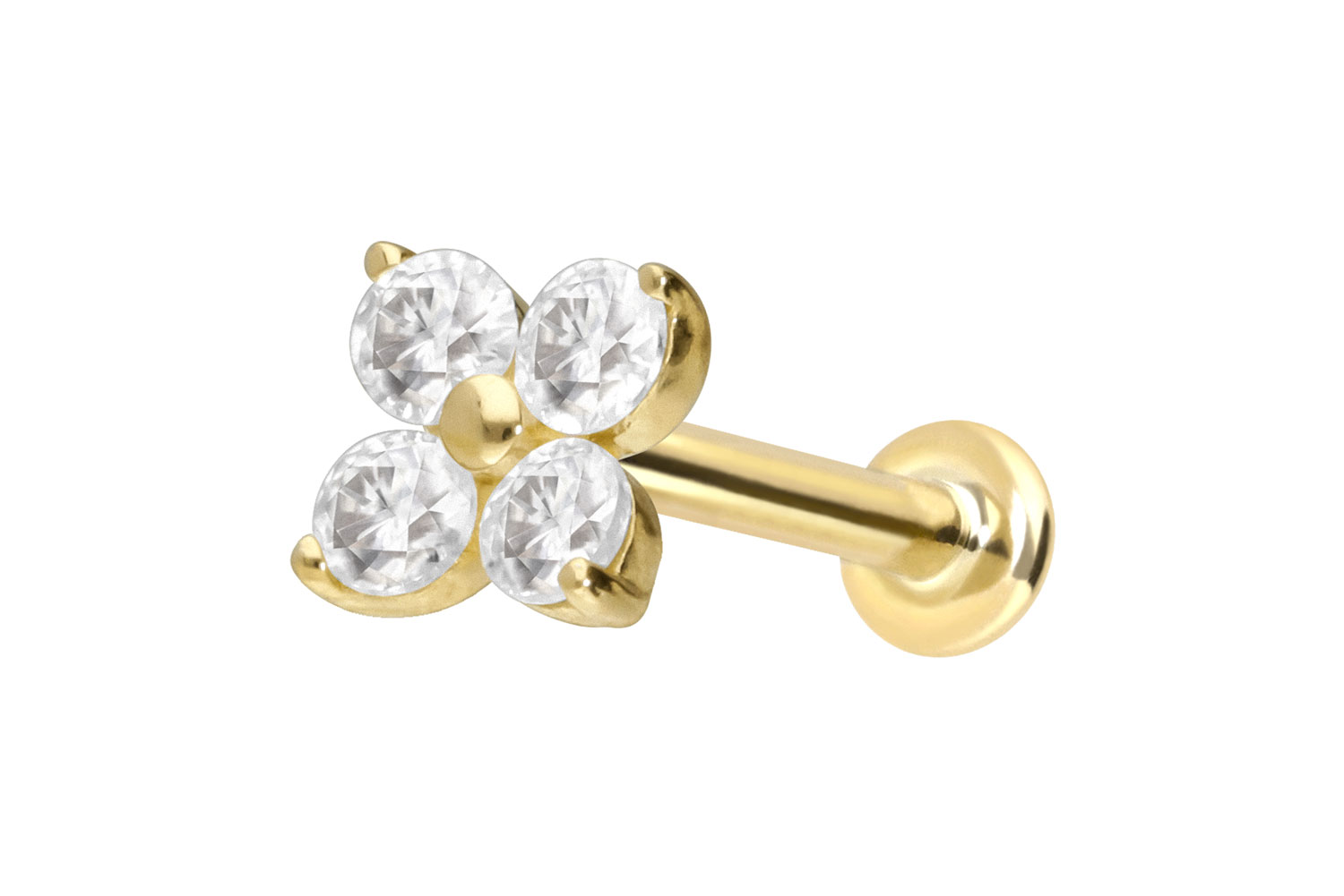 14 Karat Gold Labret Piercing mit Innengewinde MOISSANIT-BLUME